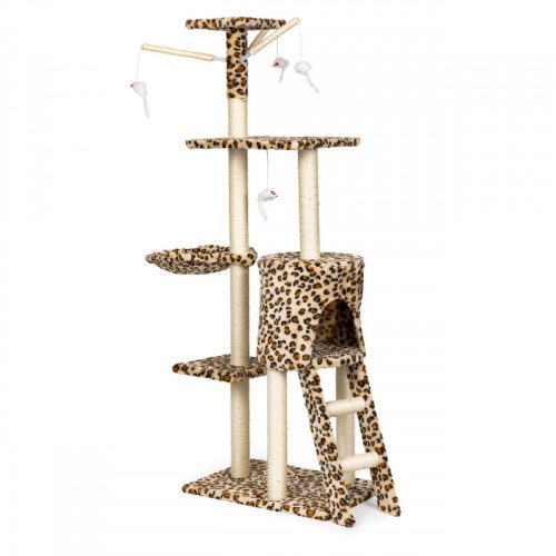 Macskakarmoló, ház, fa, ágy, 138cm xl, Párduc