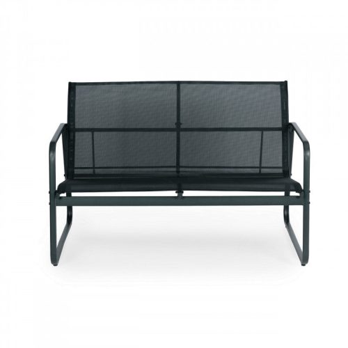 Kerti bútor készlet, fém szék vázzal, pad és fekete asztal