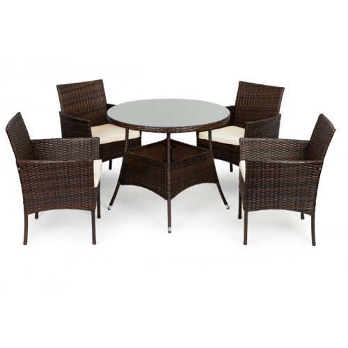 Rattan kerti bútor szett 4 székkel és üveglappal ellátott asztallal