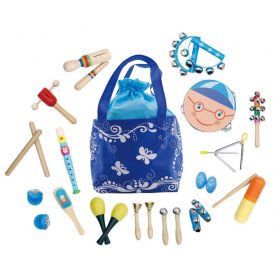   Fa hangszer játék készlet 16 db + táska ECOTOYS, hangszerek gyerekeknek, zenélés, zenei játék, hangszerszett