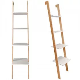   Bambusz létrás könyvespolc - modern lakberendezés, praktikus tárolás, természetes anyagok, minimalista design.
