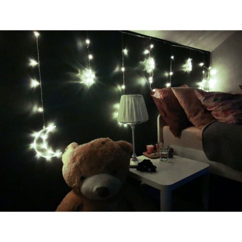 Holdfény, csillagok, karácsonyi fények, függöny, 96LED fényfüzér