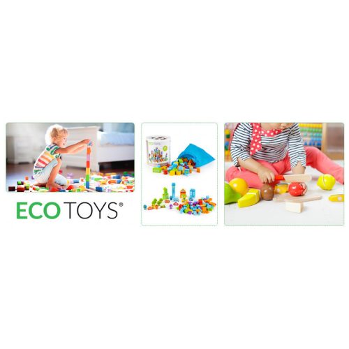 Fa oktató építőkocka város 100 db-os szortírozóval