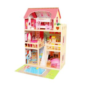   Fa babaház bútorokkal, medencével és világítással ECOTOYS