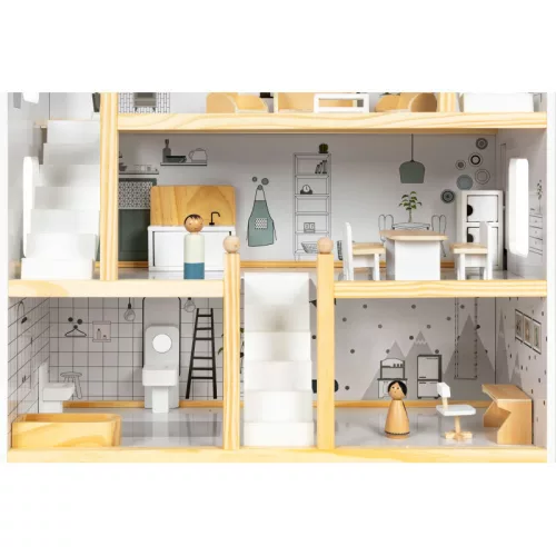 Baba ház 17 darab fából készült bútorral - ECOTOYS - gyerekeknek, játék, baba, bútor, fa, kreatív, minőségi