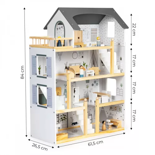 Baba ház 17 darab fából készült bútorral - ECOTOYS - gyerekeknek, játék, baba, bútor, fa, kreatív, minőségi