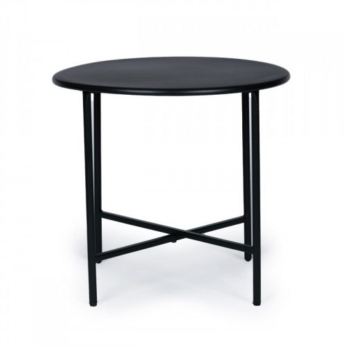 Fekete asztal és fém székekkel kiegészített rattan kerti bútor készlet