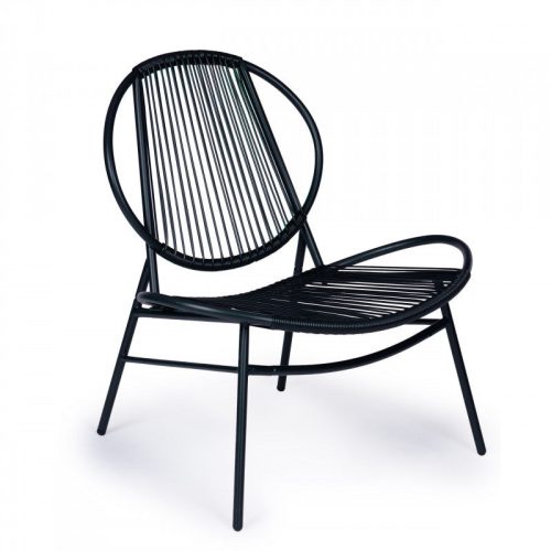 Fekete asztal és fém székekkel kiegészített rattan kerti bútor készlet