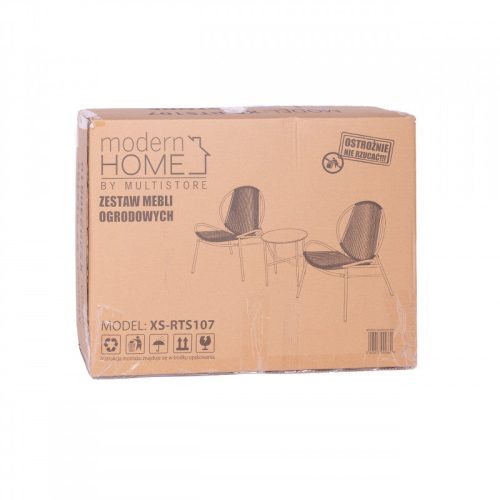 Fekete asztal és fém székekkel kiegészített rattan kerti bútor készlet