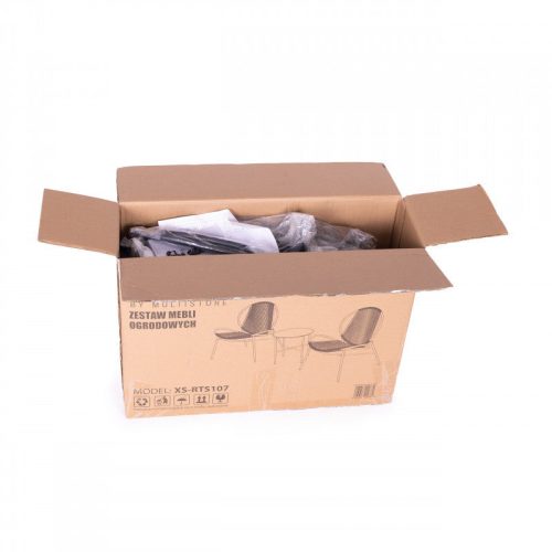 Fekete asztal és fém székekkel kiegészített rattan kerti bútor készlet