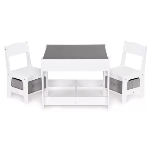 ECOTOYS fa gyerek bútor szett asztallal, krétatáblával és 2 székkel