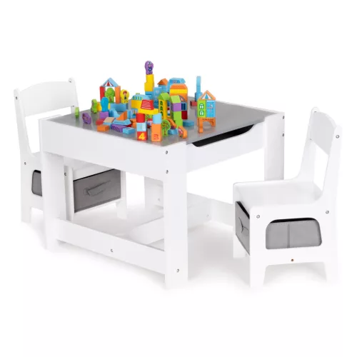 ECOTOYS fa gyerek bútor szett asztallal, krétatáblával és 2 székkel