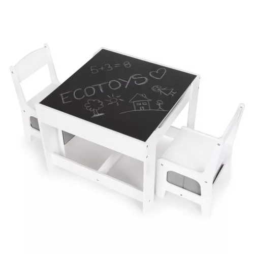 ECOTOYS fa gyerek bútor szett asztallal, krétatáblával és 2 székkel