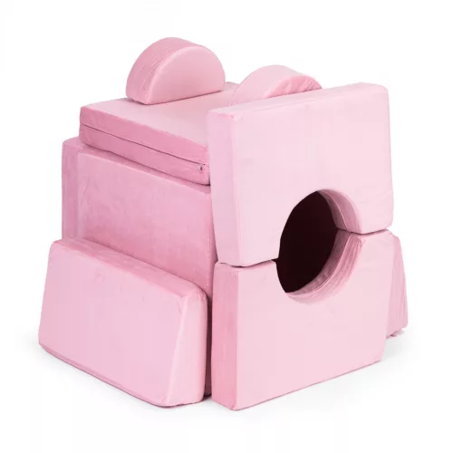 ECOTOYS moduláris, összecsukható 2 személyes gyerek kanapé 10 puha párnával, rózsaszín