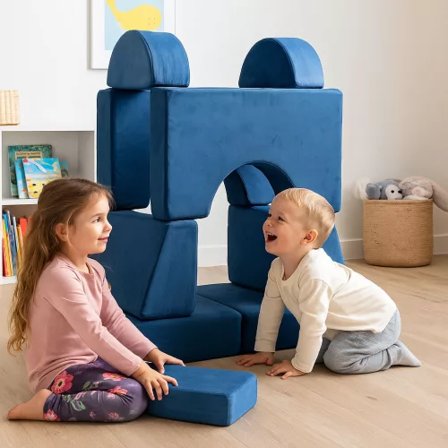 ECOTOYS moduláris fotel gyerekeknek, összecsukható, 8 puha párnával, kék