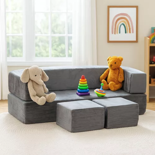 ECOTOYS moduláris összecsukható gyerekkanapé 4 puha párnával, szürke