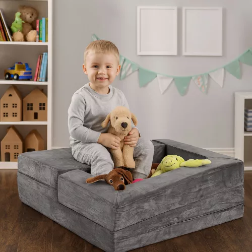 ECOTOYS moduláris összecsukható gyerekkanapé 4 puha párnával, szürke