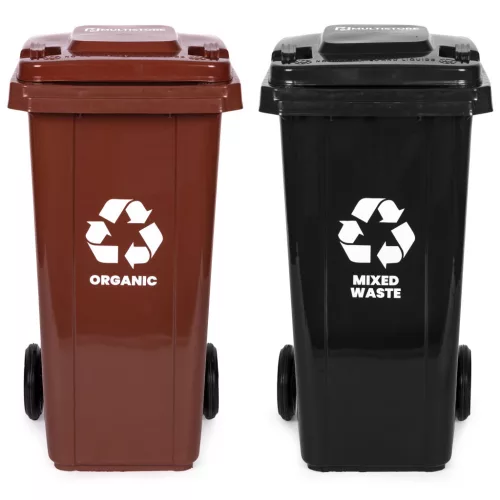 MULTISTORE 2x120L szemetes kuka szett, fekete-barna, vegyes hulladék/BIO, gumikkal