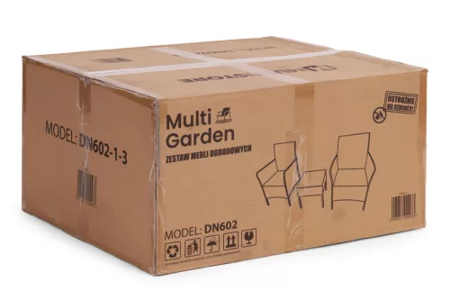 MultiGarden kerti bútor szett, 2 karosszékkel és edzett üvegasztallal, barna
