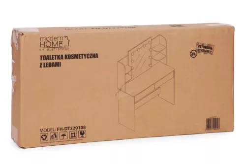 ModernHome nagy fésülködőasztal tükörrel, 3 színű LED világítással, polcokkal és fiókokkal