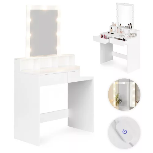 ModernHome fésülködőasztal tükörrel és LED világítással, 3 színű fényerőszabályozással
