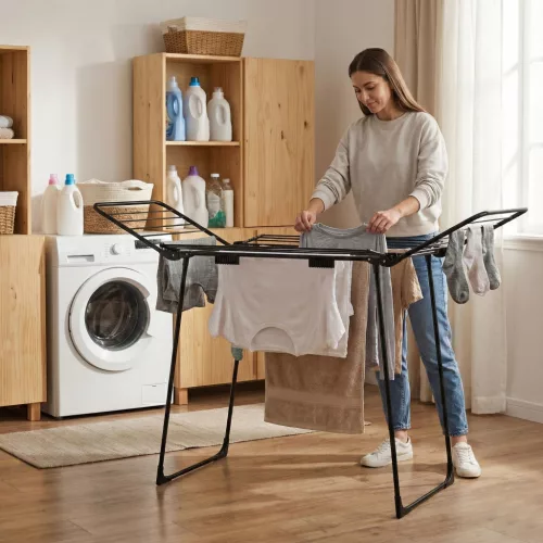 ModernHome 4 szárnyas, összecsukható fekete ruhaszárító állvány 25 méterhez
