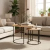 ModernHome 2 db-os kerek dohányzóasztal szett, világos tölgy, loft stílus