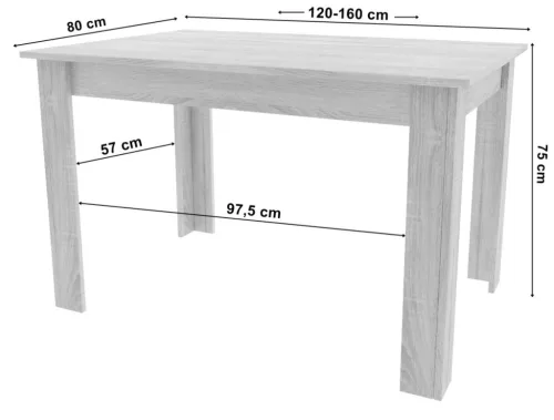 LEOBERT kihúzható téglalap alakú asztal konyhába és étkezőbe, 120–160 × 80 cm, craft oak