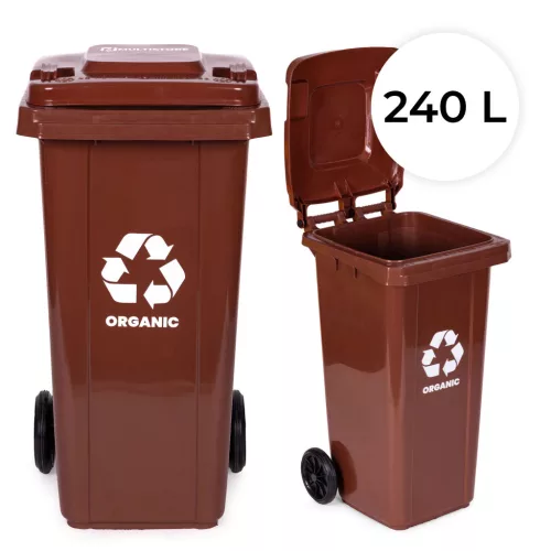 MULTISTORE 240L barna kerekes szemetes biohulladékhoz, gumikerékkel