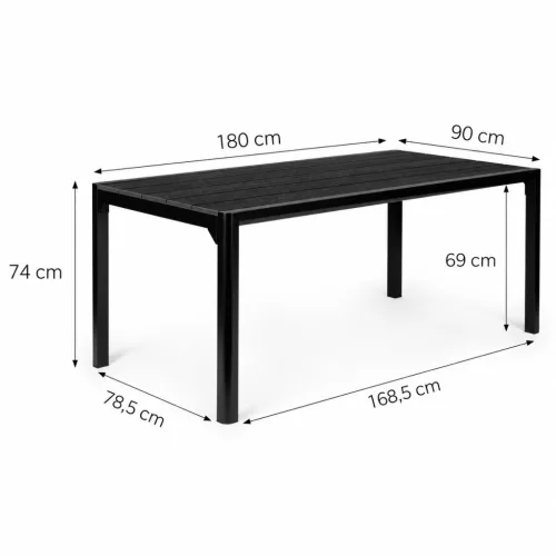 MultiGarden 8 személyes fekete kerti asztal teraszra és kertbe 180×90 cm