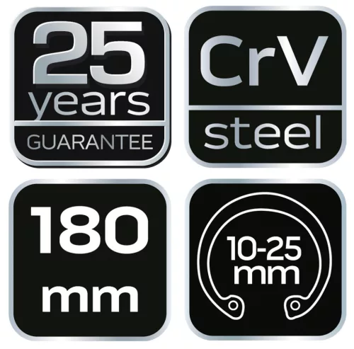 NEO TOOLS Zégergyűrű fogó 180mm, belső, egyenes, CrMo, 19 - 60mm, csúcs diameter 1,8 - 2,5mm 25 év garanciával 01-088