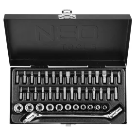   NEO TOOLS Dugókulcskészlet + bitkészlet 1/4", 41db 25 év garanciával 08-603