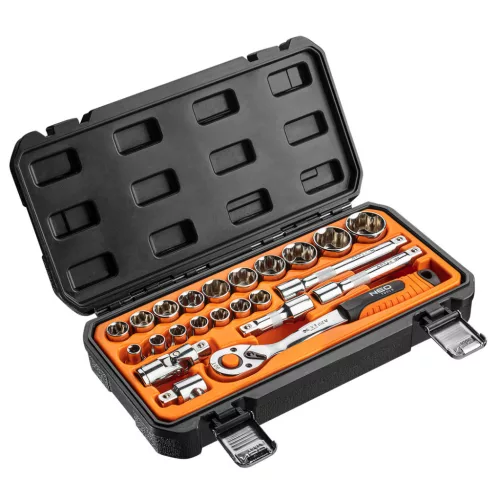NEO TOOLS Dugókulcskészlet 1/2", 23db, 90 fogas racsni! 25 év garanciával 08-694