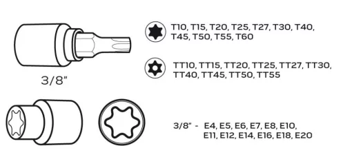 NEO TOOLS Torxbit és kulcskészlet 3/8", 34db 08-711