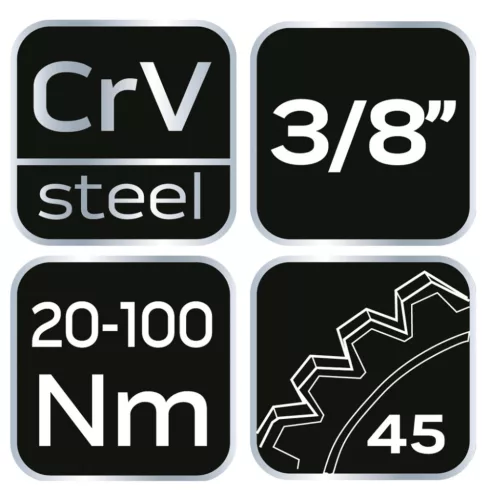 NEO TOOLS Nyomatékkulcs 3/8"x420mm, 20-100NM 25 év garanciával 08-824