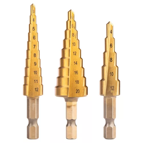 NEO TOOLS Lépcsős fúrókészlet, 3db-os, HSS-Titán, 3-20mm, hatszög szárral 08-948