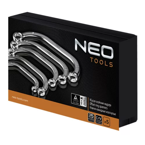 NEO TOOLS CSILLAGKULCS KÉSZLET HAJLÍTOTT 5 RÉSZES 9-12 13-15 14-17 16-18 19-22MM 25 év garanciával 09-176