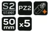 NEO TOOLS Torziós ütvecsavarozó bitek S2, 50mm, PZ2, 5db 09-579