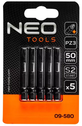 NEO TOOLS Torziós ütvecsavarozó bitek S2, 50mm, PZ3, 5db 09-580