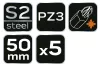 NEO TOOLS Torziós ütvecsavarozó bitek S2, 50mm, PZ3, 5db 09-580