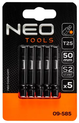NEO TOOLS Torziós ütvecsavarozó bitek S2, 50mm, T25, 5db 09-585