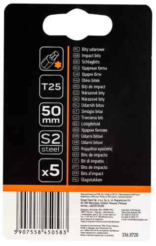 NEO TOOLS Torziós ütvecsavarozó bitek S2, 50mm, T25, 5db 09-585