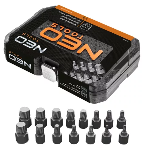 NEO TOOLS Törtcsavar-kihajtó készlet, 1/2", 15db, 3-14mm (M6-M24) 25 év garanciával 09-607