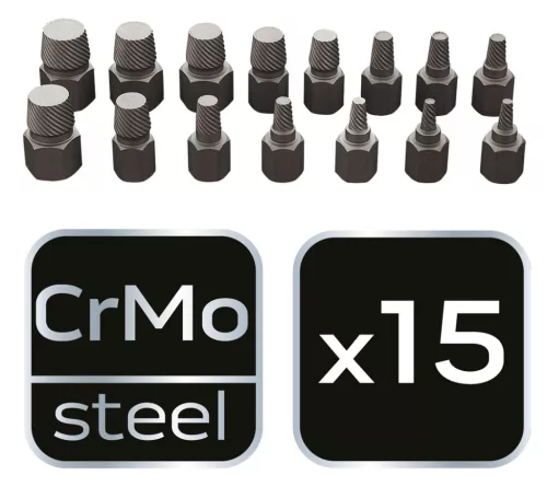 NEO TOOLS Törtcsavar-kihajtó készlet, 1/2", 15db, 3-14mm (M6-M24) 25 év garanciával 09-607