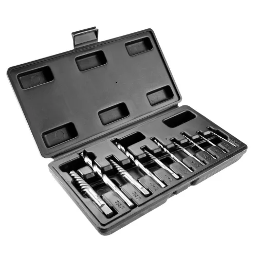 NEO TOOLS Törtcsavar-kihajtó készlet, négyszög vég, vezetőfúrókkal, 10db, 2-14mm (M3-M18) 25 év garanciával 09-609