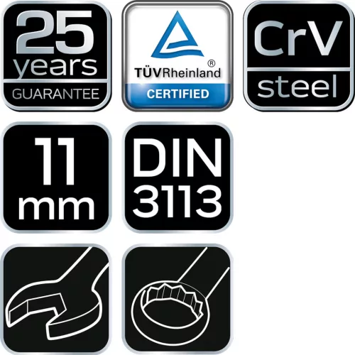 NEO TOOLS Csillag-villáskulcs 11x150mm, CrV, DIN3113 25 év garanciával 09-711