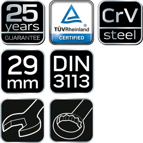 NEO TOOLS Csillag-villáskulcs 29x340mm, CrV, DIN3113 25 év garanciával 09-729