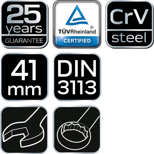 NEO TOOLS Csillag-villáskulcs 41x460mm CrV, DIN 3113 25 év garanciával 09-741