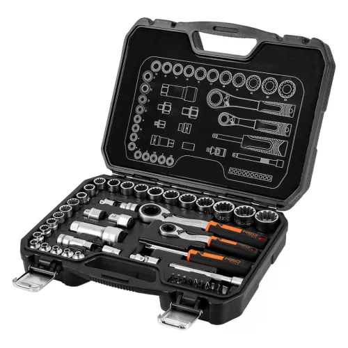 NEO TOOLS Dugókulcs készlet, átmenő racsnis hajtókarokkal, 1/4"- 3/8", 46 db 25 év garanciával 10-019