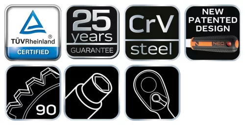NEO TOOLS Dugókulcskészlet 1/2", 12db 25 év garanciával 10-030